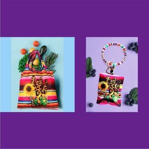 NWT Striped Cactus Sunflower Reusable Shopping Tote Bag Keychain 16 × 16